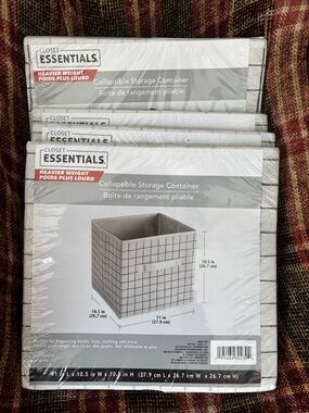 4 pack Closet Essentials Collapsible Storage Container - White Grid